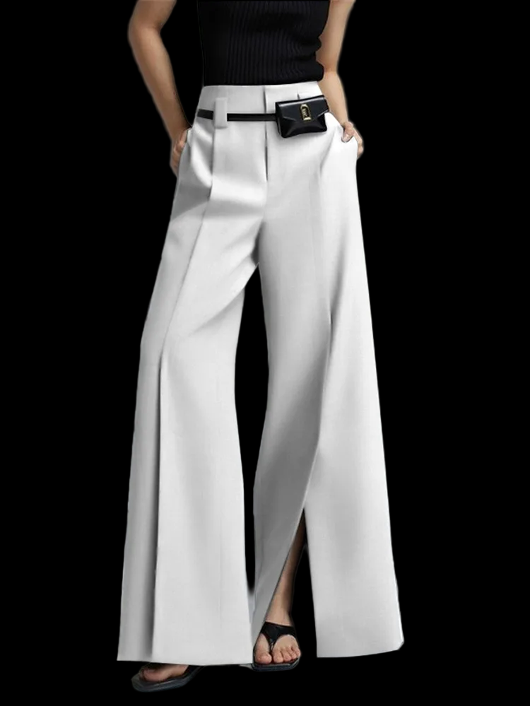 Women's High-Waisted Wide-Leg Trousers | Slit Design