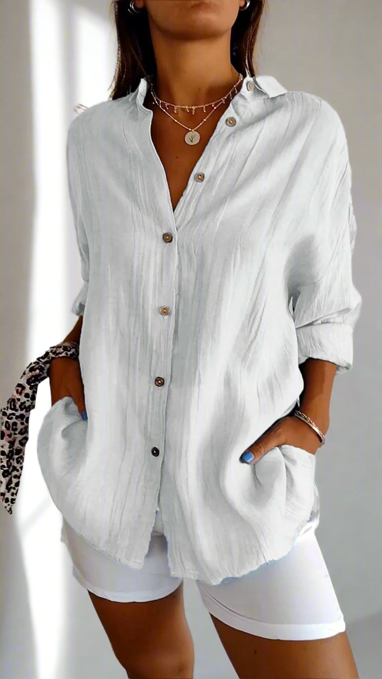 Women's Lightweight Button-Down Shirt | Comfortable Loose Fit Blouse