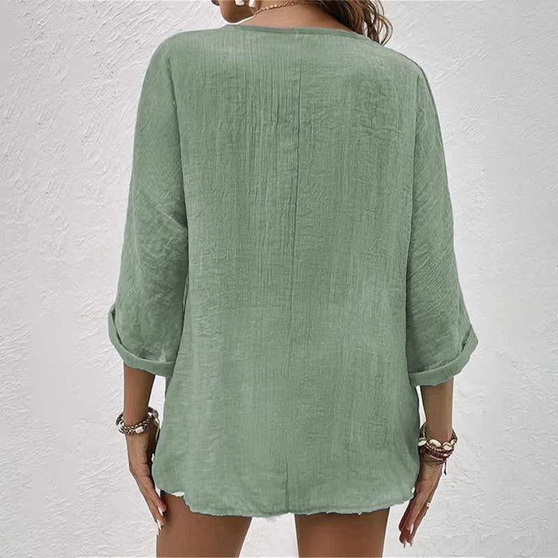 Women's Lightweight Button-Up Top | Casual V-Neck Blouse