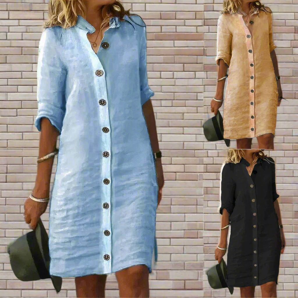 Reese Women's 100% Linen Shirt Dress | Button-Through Summer Dress