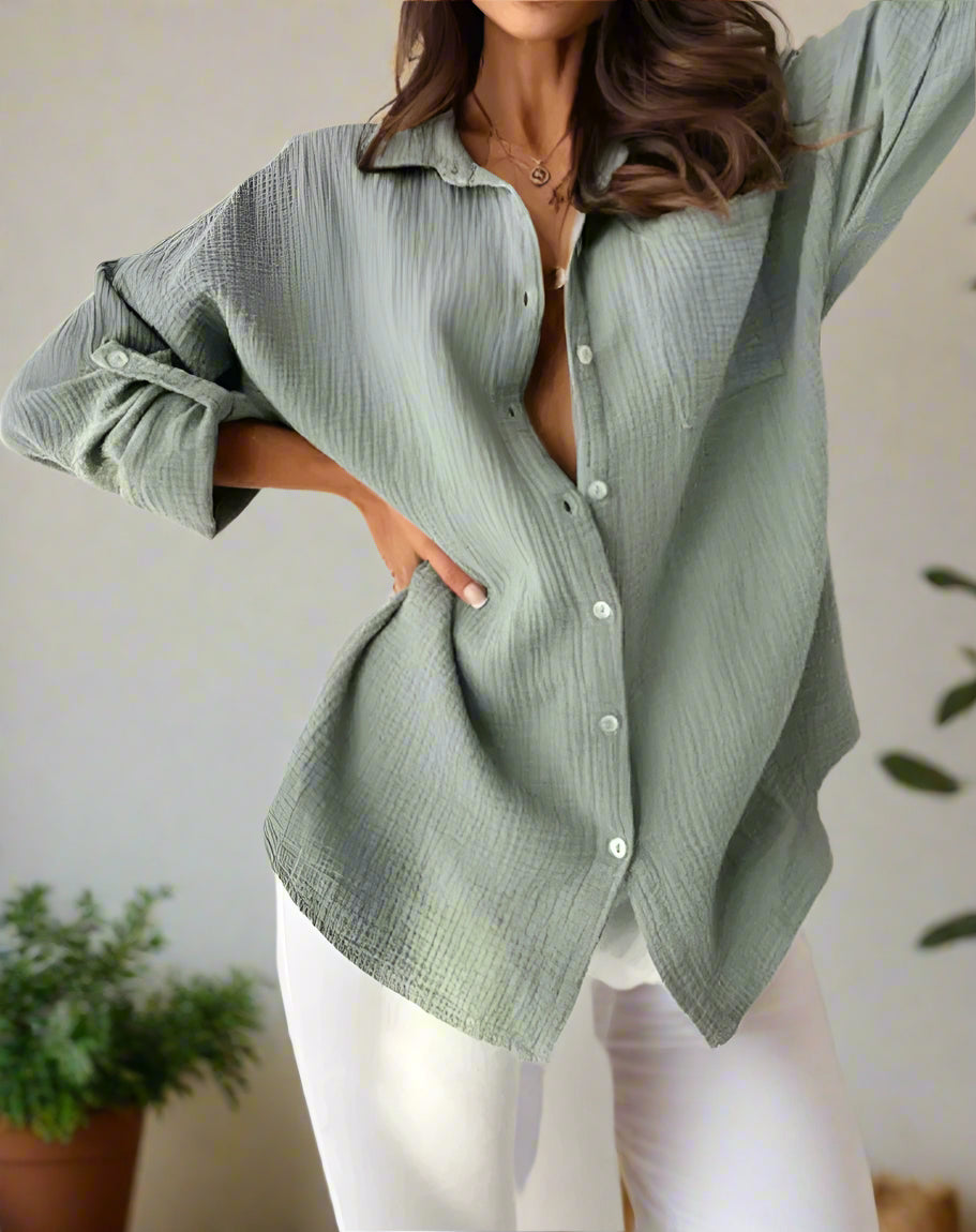 Women's Cotton Long Sleeve Blouse | Slim Fit Summer Top