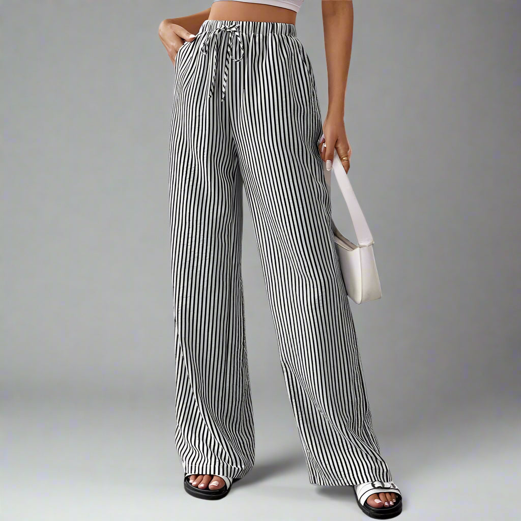 Women's Cotton Straight-Leg Trousers | Adjustable Waist