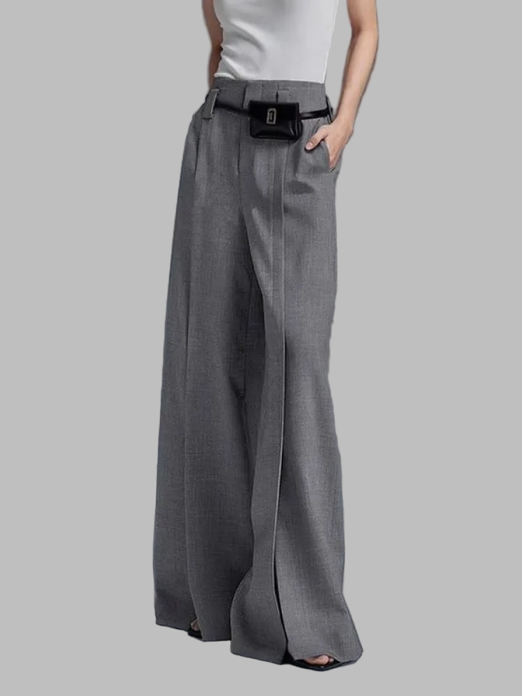 Women's High-Waisted Wide-Leg Trousers | Slit Design
