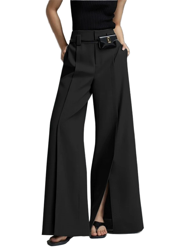 Women's High-Waisted Wide-Leg Trousers | Slit Design