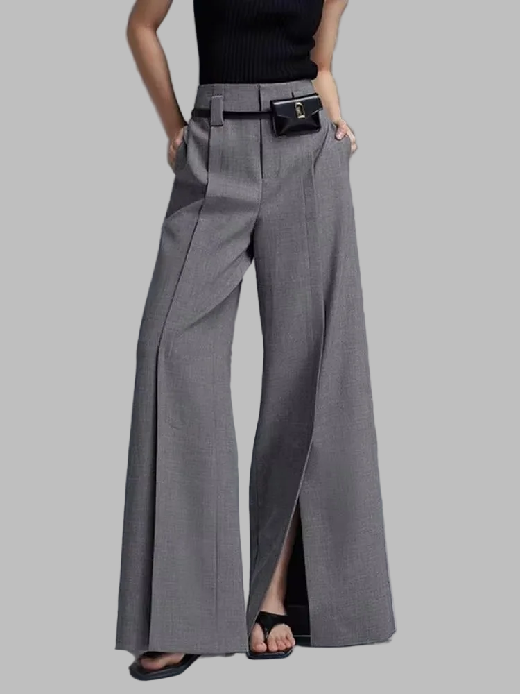 Women's High-Waisted Wide-Leg Trousers | Slit Design