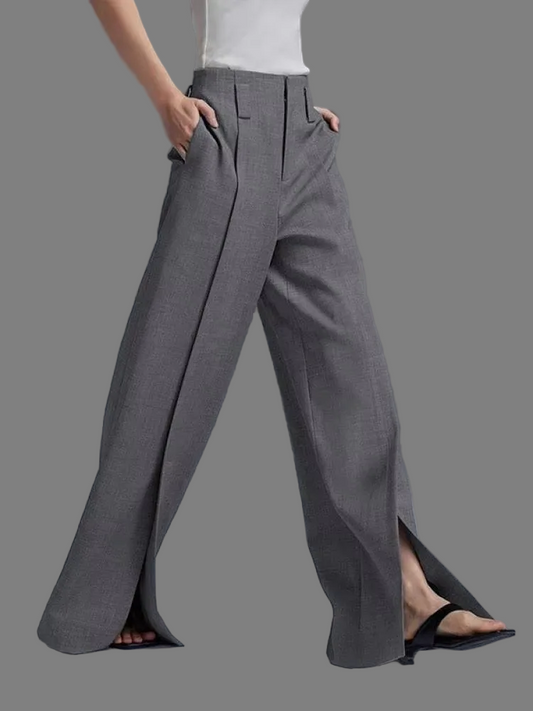 Women's High-Waisted Wide-Leg Trousers | Slit Design