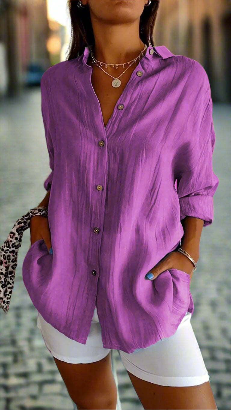 Women's Lightweight Button-Down Shirt | Comfortable Loose Fit Blouse