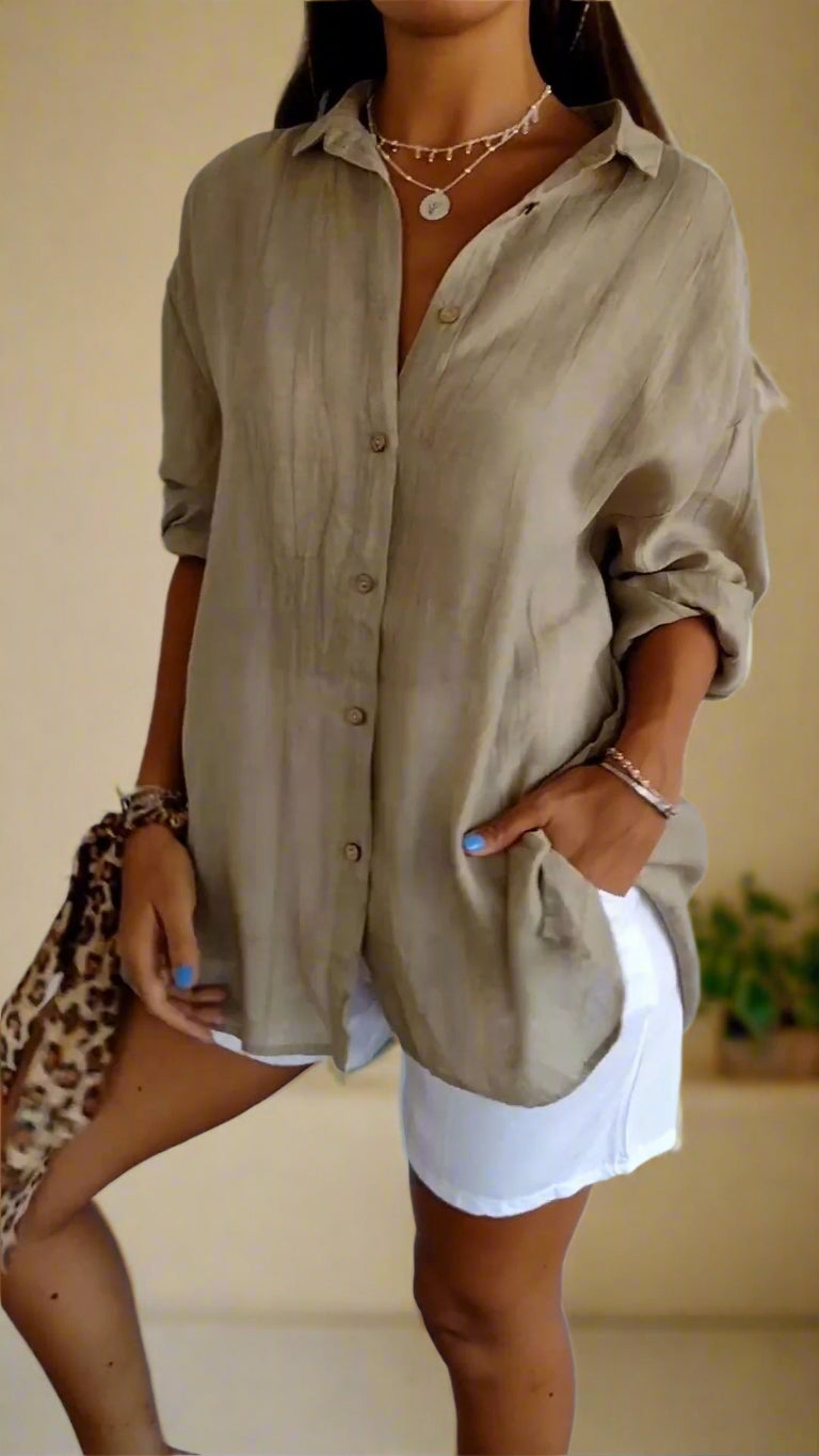 Women's Lightweight Button-Down Shirt | Comfortable Loose Fit Blouse
