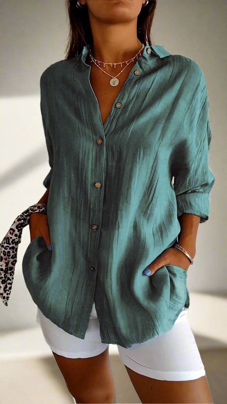 Women's Lightweight Button-Down Shirt | Comfortable Loose Fit Blouse
