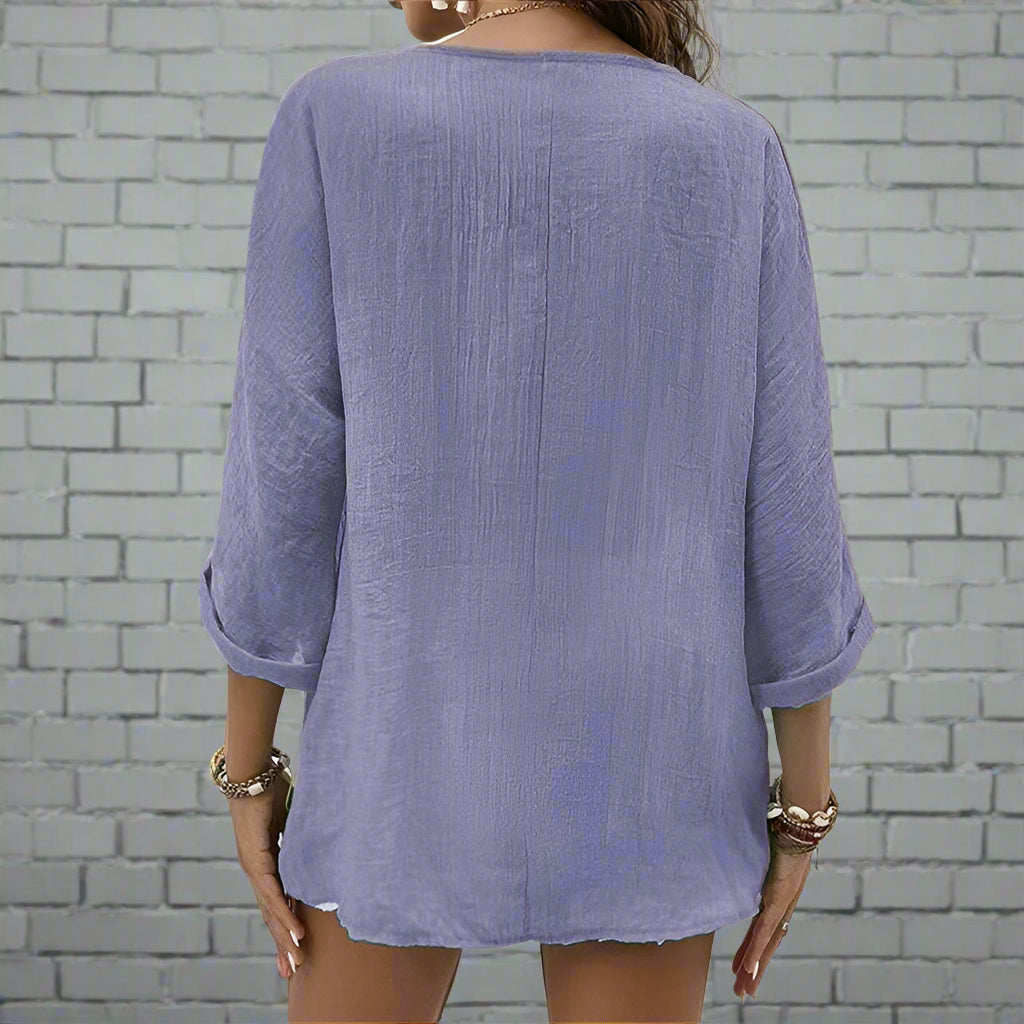 Women's Lightweight Button-Up Top | Casual V-Neck Blouse