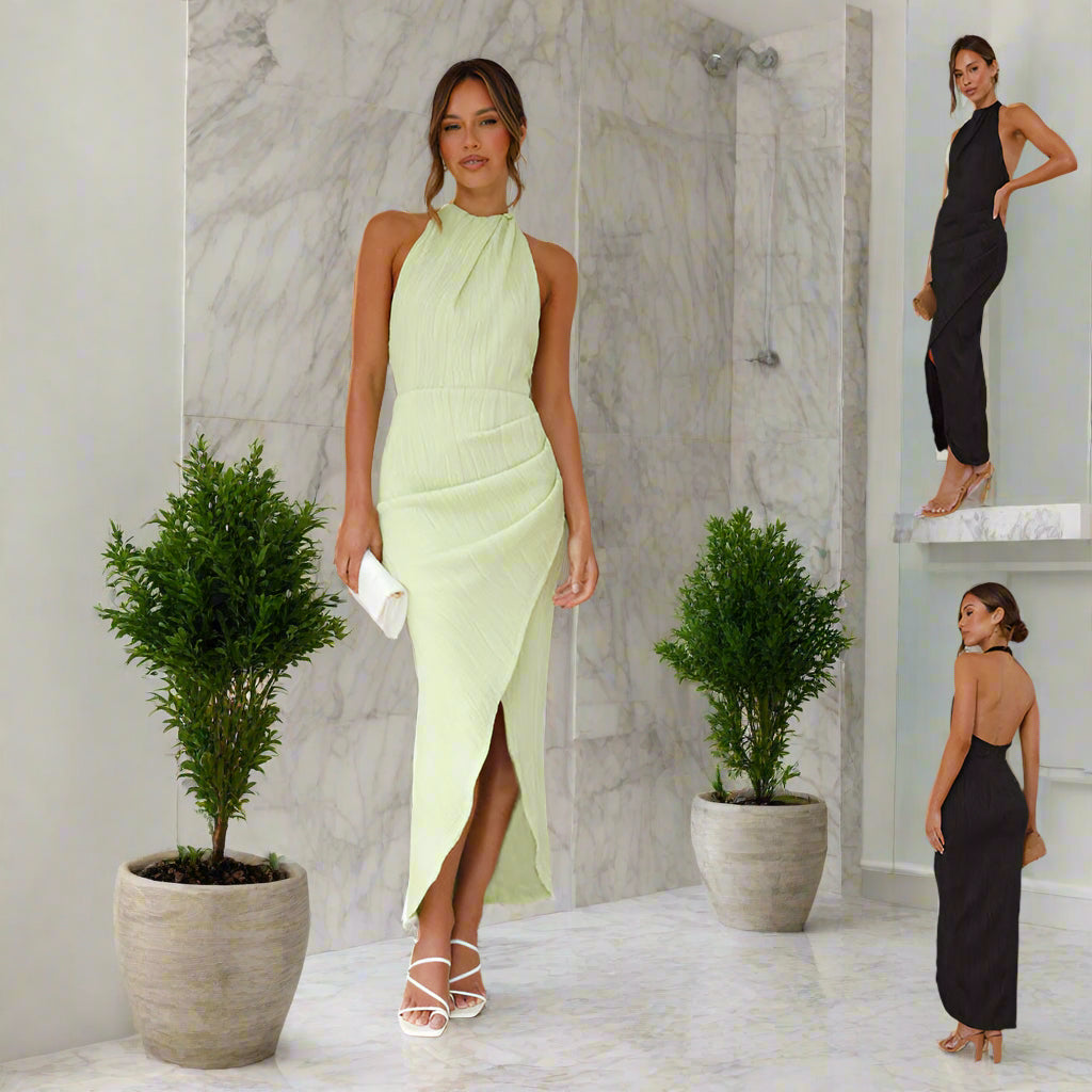 Women's Satin Backless Cocktail Dress | Slim Fit Midi